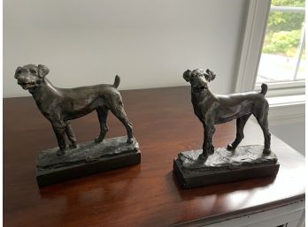 Vintage Paul Hartzell Pompeian Bronze Dog Book Ends - Pair Of 2