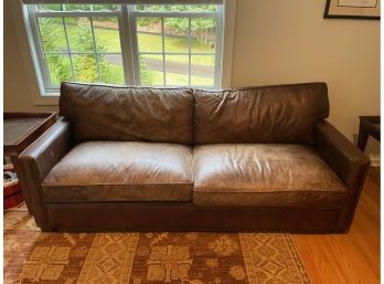 Large Brown Real Leather Sofa