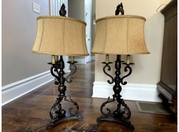 Pair Of Ornate Metal Table Lamps - 2 Pieces