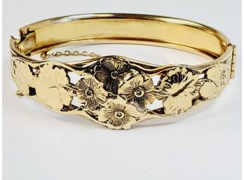 Antique Look Gold Tone Flower Cuff Bracelet
