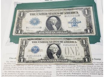 1923 'Horse Blanket' Silver Certificate Dollar Funny Back Bill With History And Stamp (Last Large Size Note)