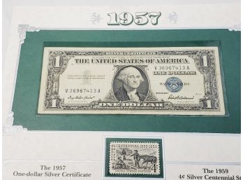 1957 20th Century $1 Dollar Bill Silver Certificate With History And Stamp