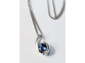 Sterling Silver Blue Stone Pendant And Necklace