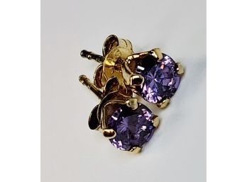 Gold Over Sterling Silver Purple Stone Stud Earrings