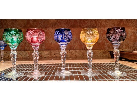 Spectacular Czech 24 Lead Crystal Cordials Each Cut And Colored To Perfection!! Mint Condition Vintage