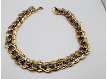Interlocking Two Tone Necklace In Gold & Silver Plated Chain - Very Nicely Made