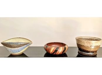 3 Hand Painted Ceramic Bowls