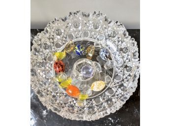 Cut Glass Candy Dish With 6 Murano Glass Candies