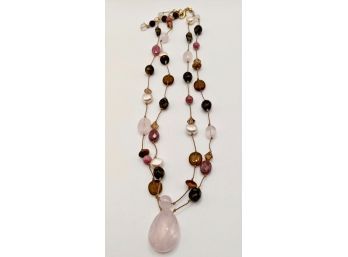 Beautiful Multi Colored Stone Necklace With Light Pink Center Stone Chalcedony?