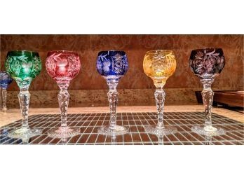 Spectacular Czech 24 Lead Crystal Cordials Each Cut And Colored To Perfection!! Mint Condition Vintage