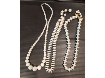 3 Vintage Beaded Necklaces In White And Ivory
