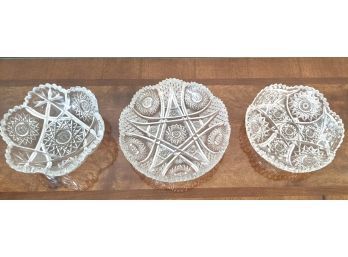 3 Old World Antique Cut Crystal Bowls