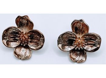 Tiffany And Co. Sterling Silver Dogwood Flower Clip On Earrings
