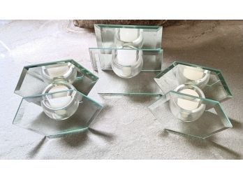 3 Unique Geometric Mirrored Glass Tea Candle Holders, For Great Decor And Ambiance!