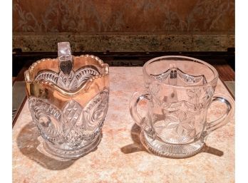 Antique Three Handle Loving Cup In Cut Glass, Paired With Gold 22k Rimmed Crystal Milk Pitcher