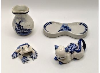 Dutch Miniature Collectables. The Vase And Base Are Marked Delft.