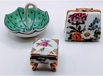 3 Small Jewelry Holders/boxes 2 Vintage, The Green Umbrella From Anthropologie