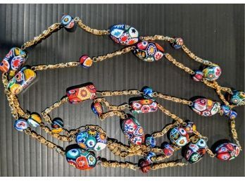 Vibrant Vintage Millefiori Necklace On Gold Filled Chain From Italy