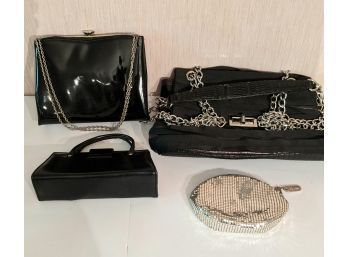Grouping Of Vintage Purses And One Designer  Metallic  Handbag  Includes Lynnella Silver Mesh Purse