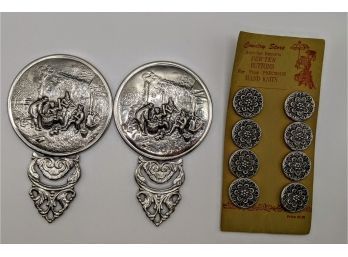 Austrian Vintage Buttons And 2 Little Vintage Hand Held Mirrors From Holland