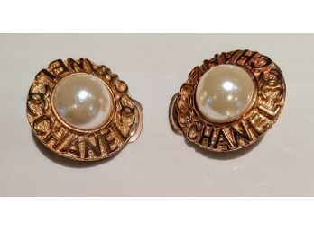 Designer Faux Chanel Clip On Pearl Earrings - Vintage