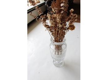 8 Inch Crystal Vase W Dried Flowers