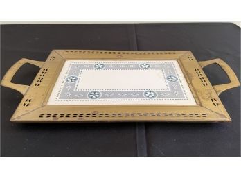 A Vintage Brass And Tile  Tray