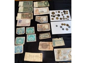 Collection Of  Old  Banknote And Coins