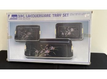 Three Piece Black Lacquer Ware Tray Set Japan