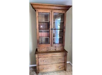 An Antique Step Back Cupboard With Pull Out Desk And Drawers