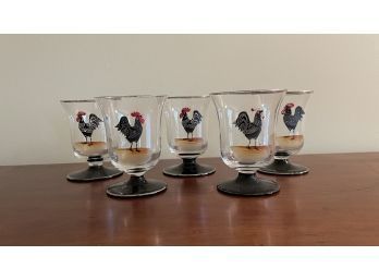Vintage Rooster Five  Cordial Glasses