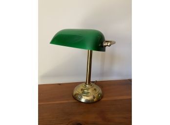A Vintage Brass Green Shade Banker's  Lamp