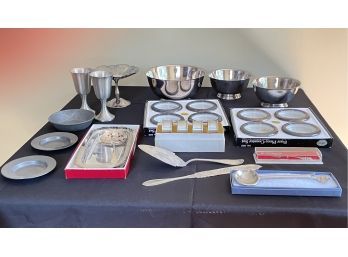 Silver Plate And Pewter Lot - New Rogers Cranberry Set, Leonard Coaster Set  Italy, Etc.