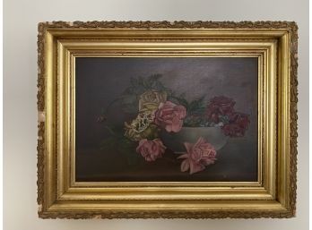 An Antique Still Life Painting On Canvas Gilt Frame