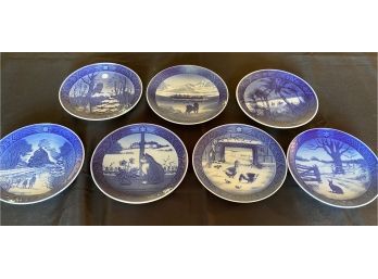 Collection Of Royal Copenhagen Porcelain Blue & White Plates - Old Farm Yard & More