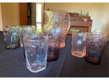 MCM Colorful   Pitcher & 10 Drink Glasses