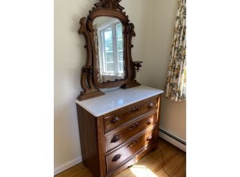 A Victorian Marble Top Dresser With Mirror