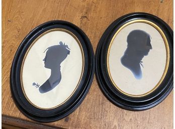Oval Frame Painted Silhouette Pair