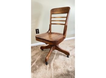 Vintage  Wood Swivel Banker  Desk Chair