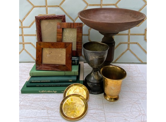 Library Decor...Antique Trophy, Wood Footed Bowl, And More