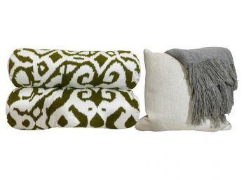 Pillow Grouping XVII - Custom Green Bolsters With Pottery Barn Pillow And A Cashmere Throw