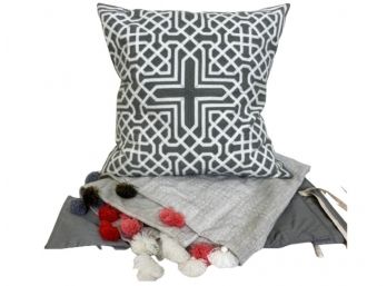 Pillow Grouping X - West Elm Silk Pillow Covers With Grey Geometric Plus A Cute Wearable Throw