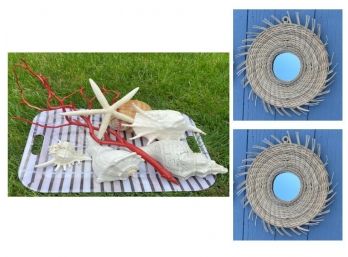 Cute Straw Mirrors , Tray And Shell Collection