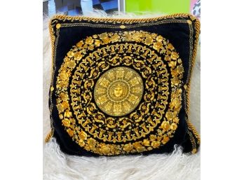 Vintage Velour Versace Pillow - With Contrasting Sides (black & White)