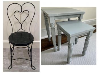 Vintage Wire Chair And Cute Nesting Tables