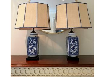 Stunning Pair Of Blue And White Lamps