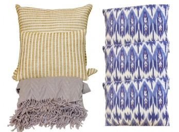 Pillow Grouping III - Natural Woven Pillows With Linen Back, Lavender Throw Plus Bonus Pillows