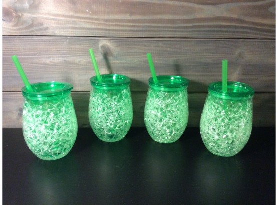 Set Of 4 Plastic Tumblers With Straws