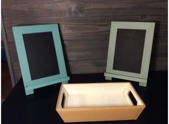 2 Stand Up Chalk Boards And Small Tray