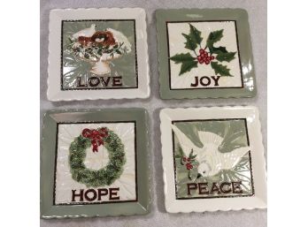 Set Of 4 Ceramic Square Christmas Plates 8' X 8'